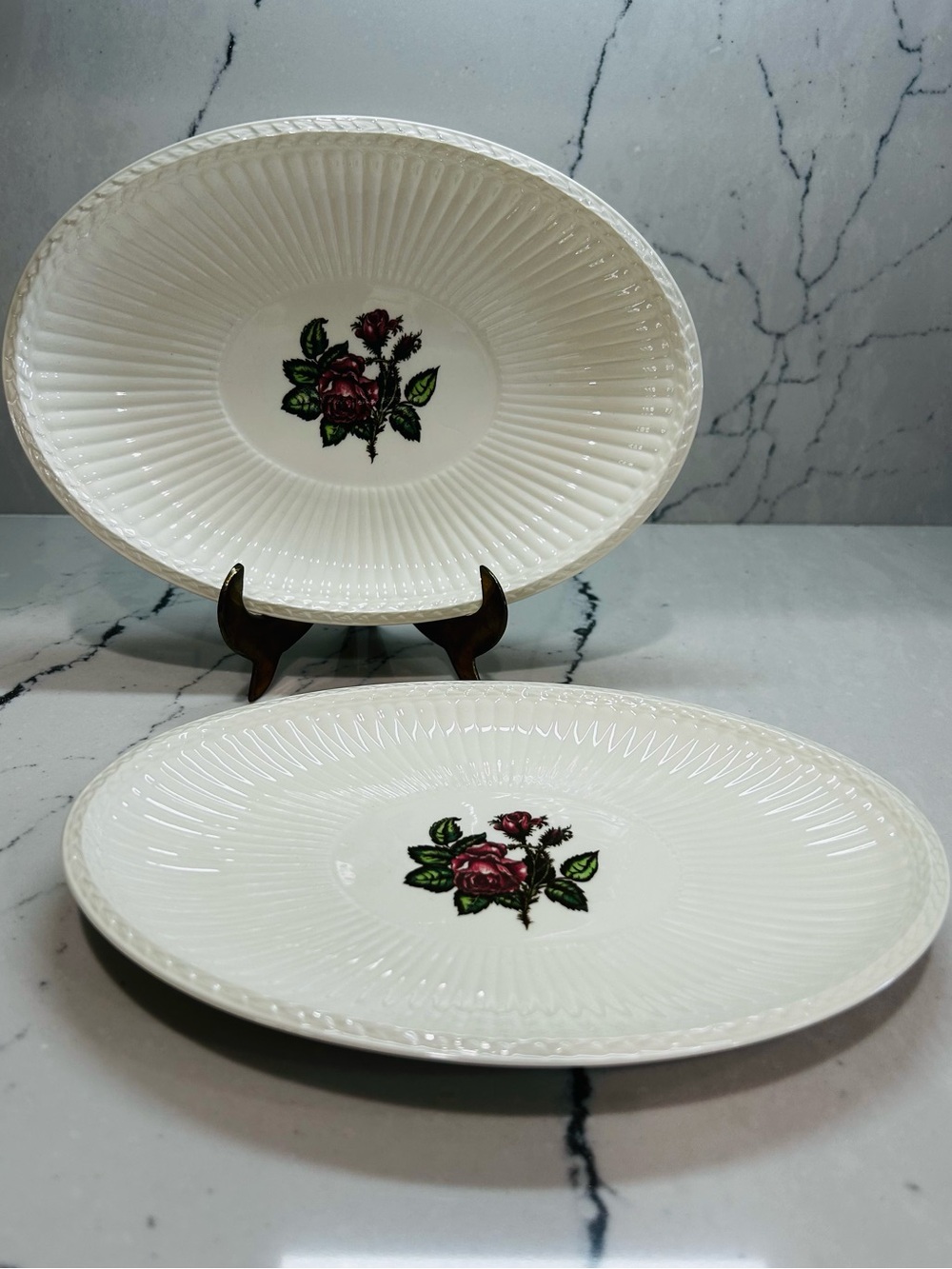 Vintage Wedgwood Moss Rose China Oval Serving Dish - Set of Two